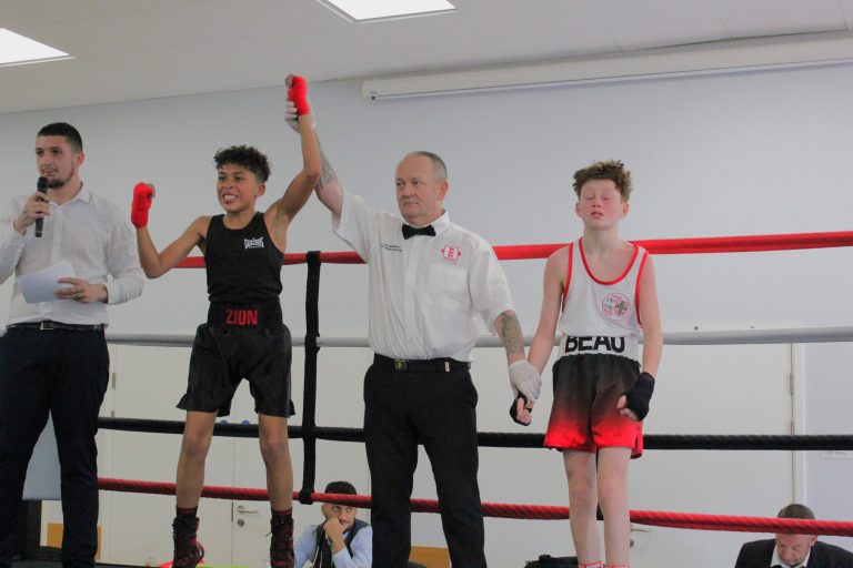 Youth boxing moment in the ring